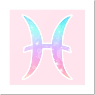 Pisces Zodiac Symbol in Magical Unicorn Colors Posters and Art